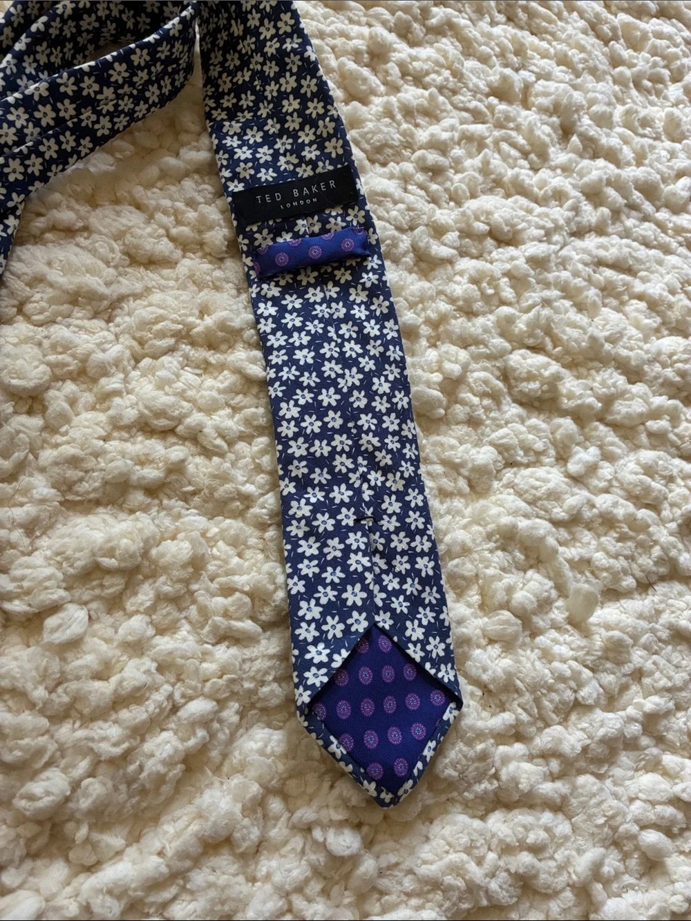 Navy Blue Floral Linen and Silk Tie - Men Accessories